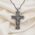 Sterling Silver Jesus Christ Cross Pendant Necklace, Oxidized Religious Jewelry