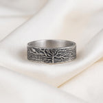Handmade Sterling Silver Tree of Life Ring, Oxidized Nature Band, Rustic Wedding Band