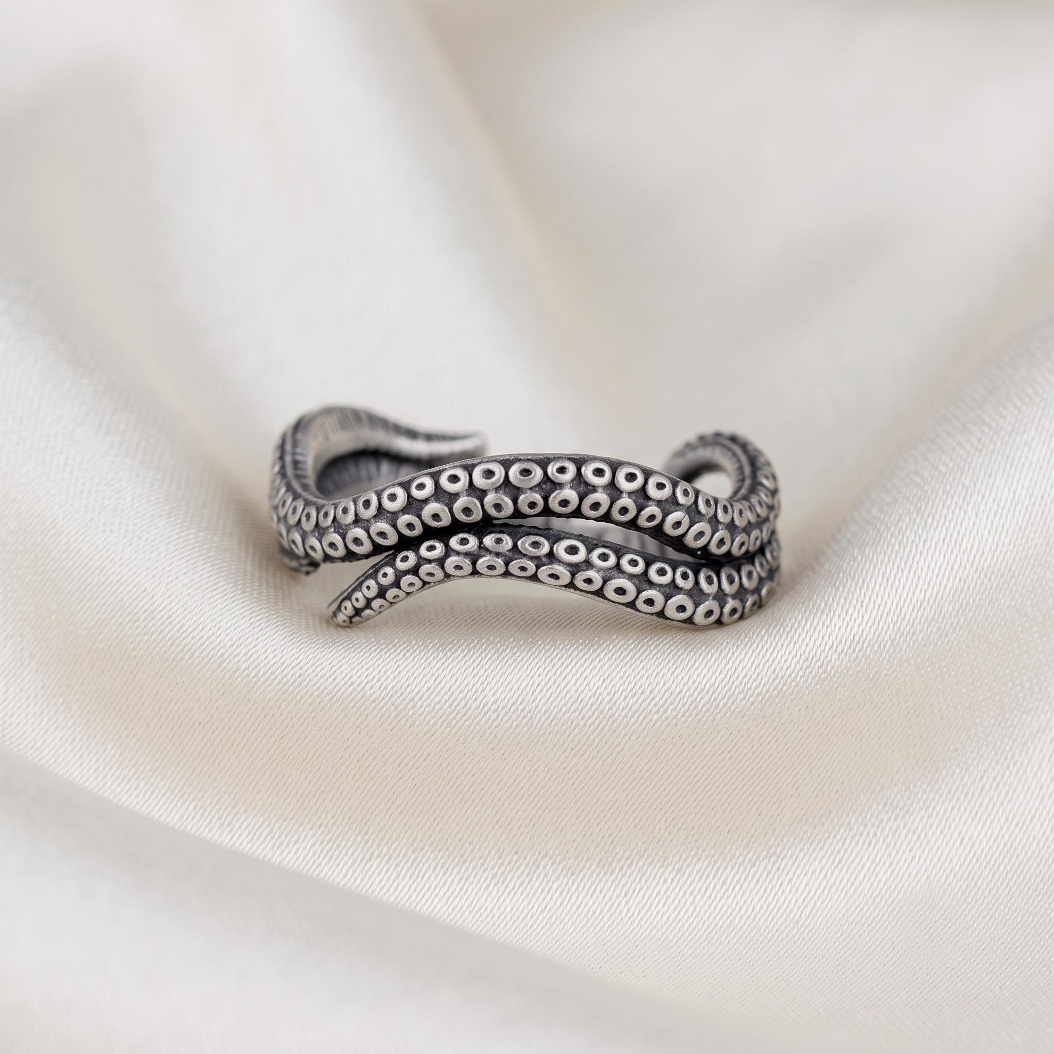 Handmade Sterling Silver Octopus Tentacle Ring, Gothic Kraken Jewelry, Adjustable Wrap Band