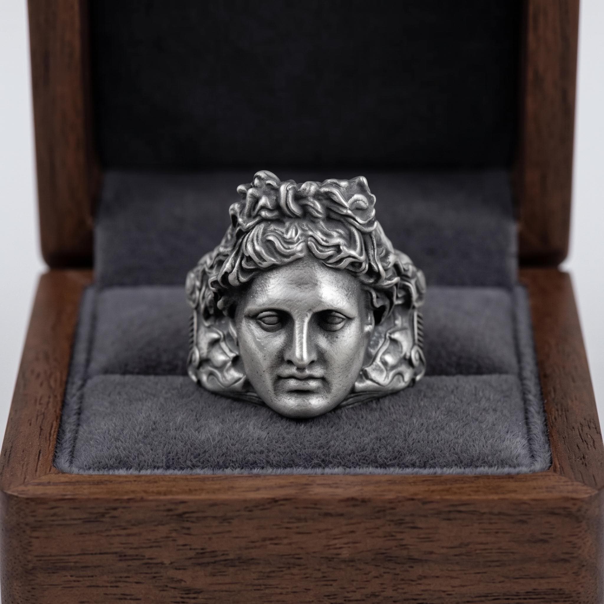 Sterling Silver Greek Goddess Signet Ring, Oxidized Finish, Mythology Jewelry