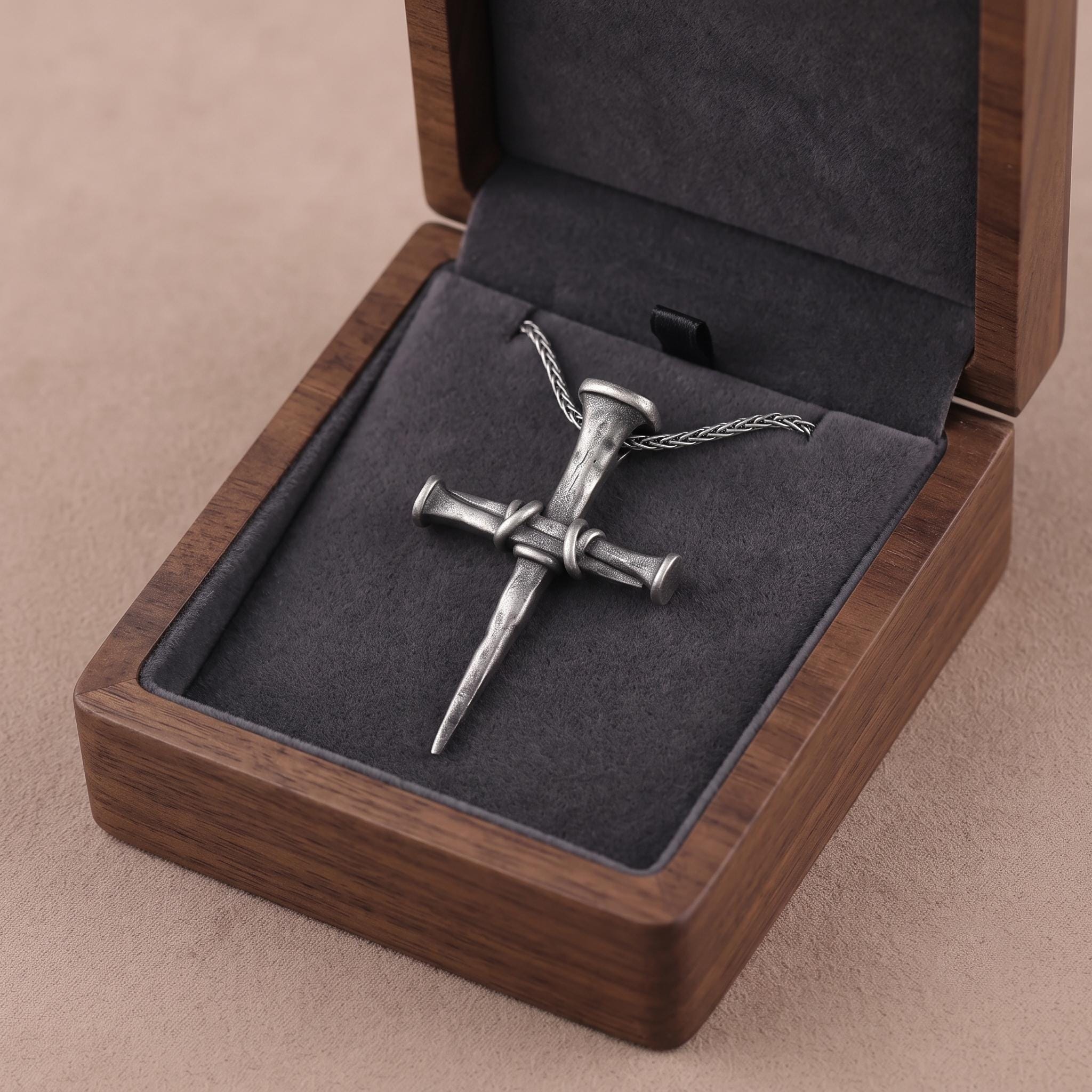 Handcrafted Sterling Silver Nail Cross Pendant, Rustic Gothic Religious Jewelry