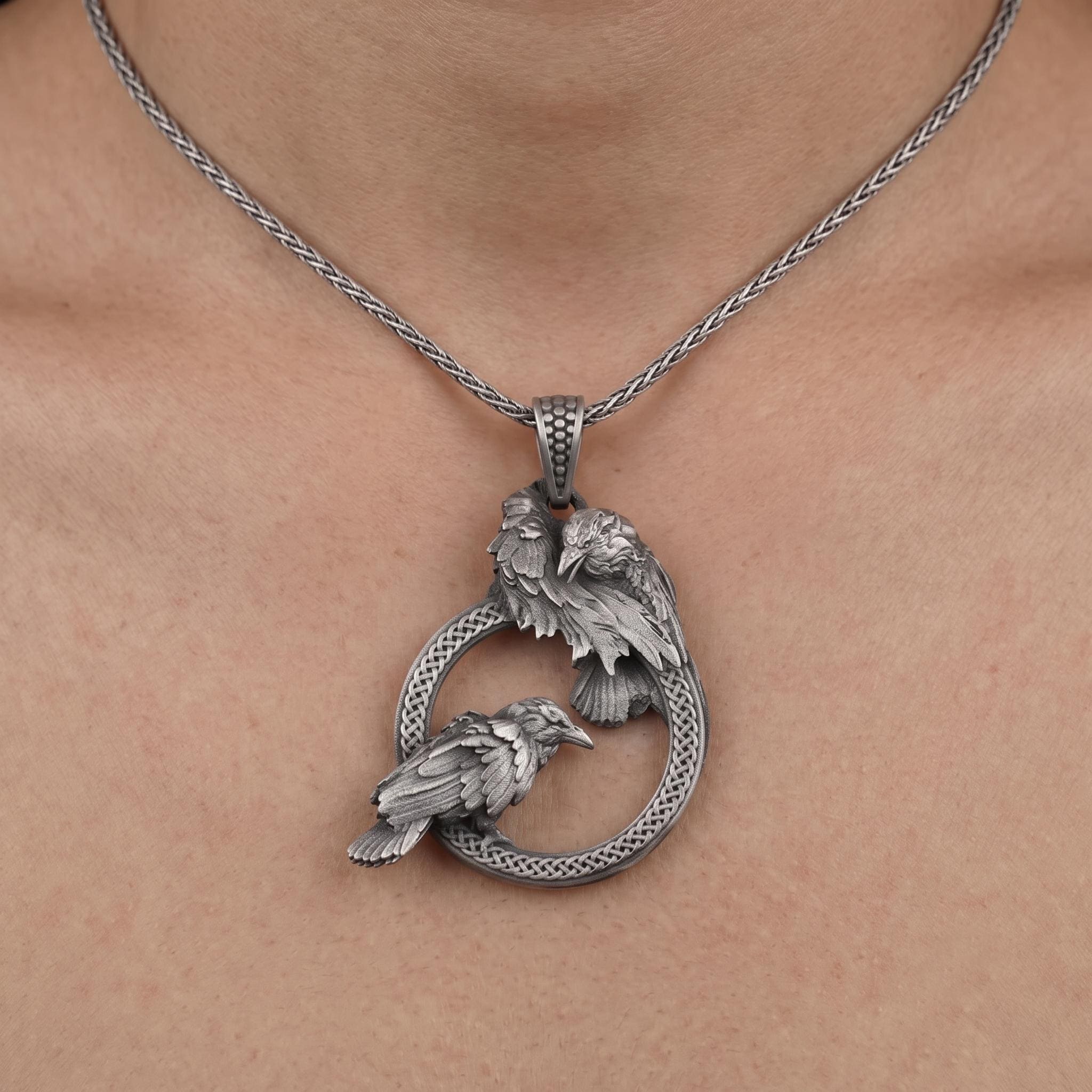 Handcrafted Sterling Silver Viking Raven Pendant, Norse Mythology Jewelry, Oxidized Gothic Amulet