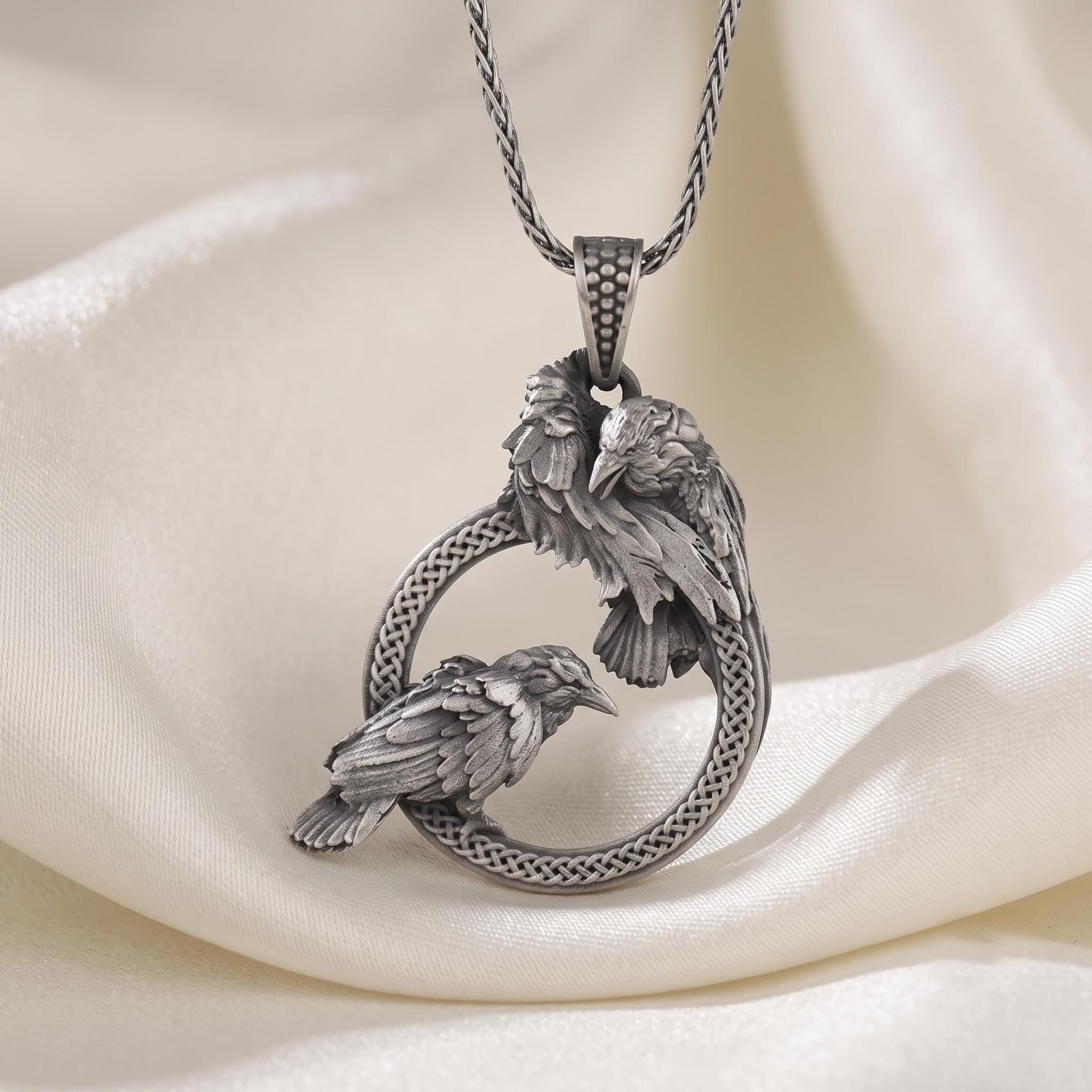 Handcrafted Sterling Silver Viking Raven Pendant, Norse Mythology Jewelry, Oxidized Gothic Amulet