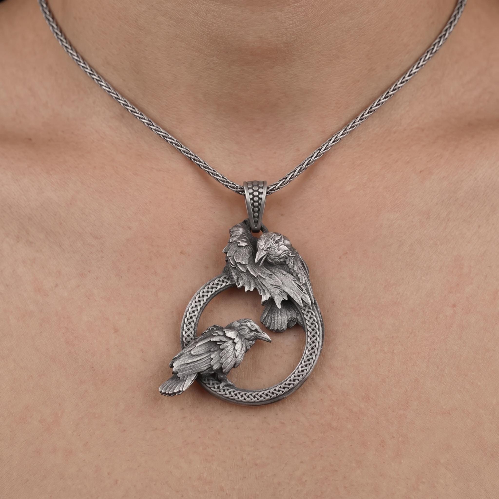 Handcrafted Sterling Silver Viking Raven Pendant, Norse Mythology Jewelry, Oxidized Gothic Amulet