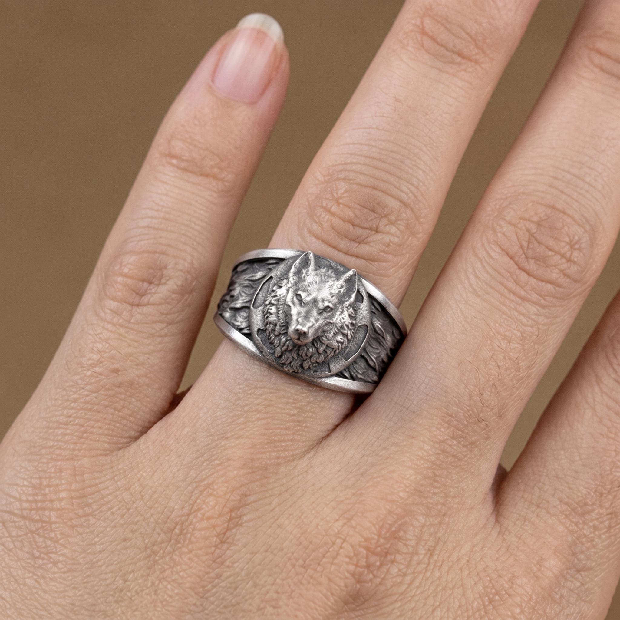 Handmade Sterling Silver Wolf Ring, Gothic Viking Jewelry, Oxidized Statement Band