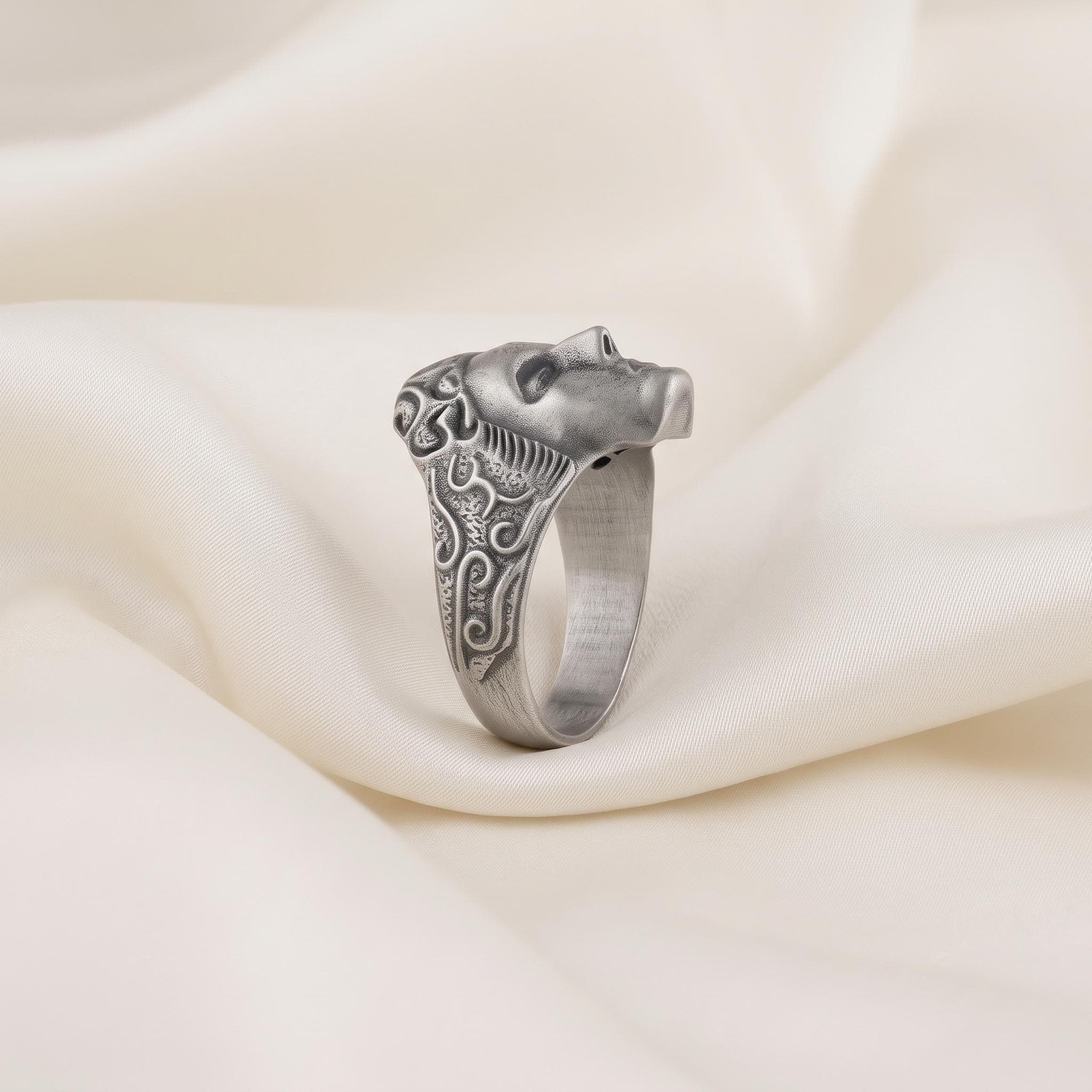 Sterling Silver Third Eye Face Ring, Gothic Spiritual Statement Jewelry