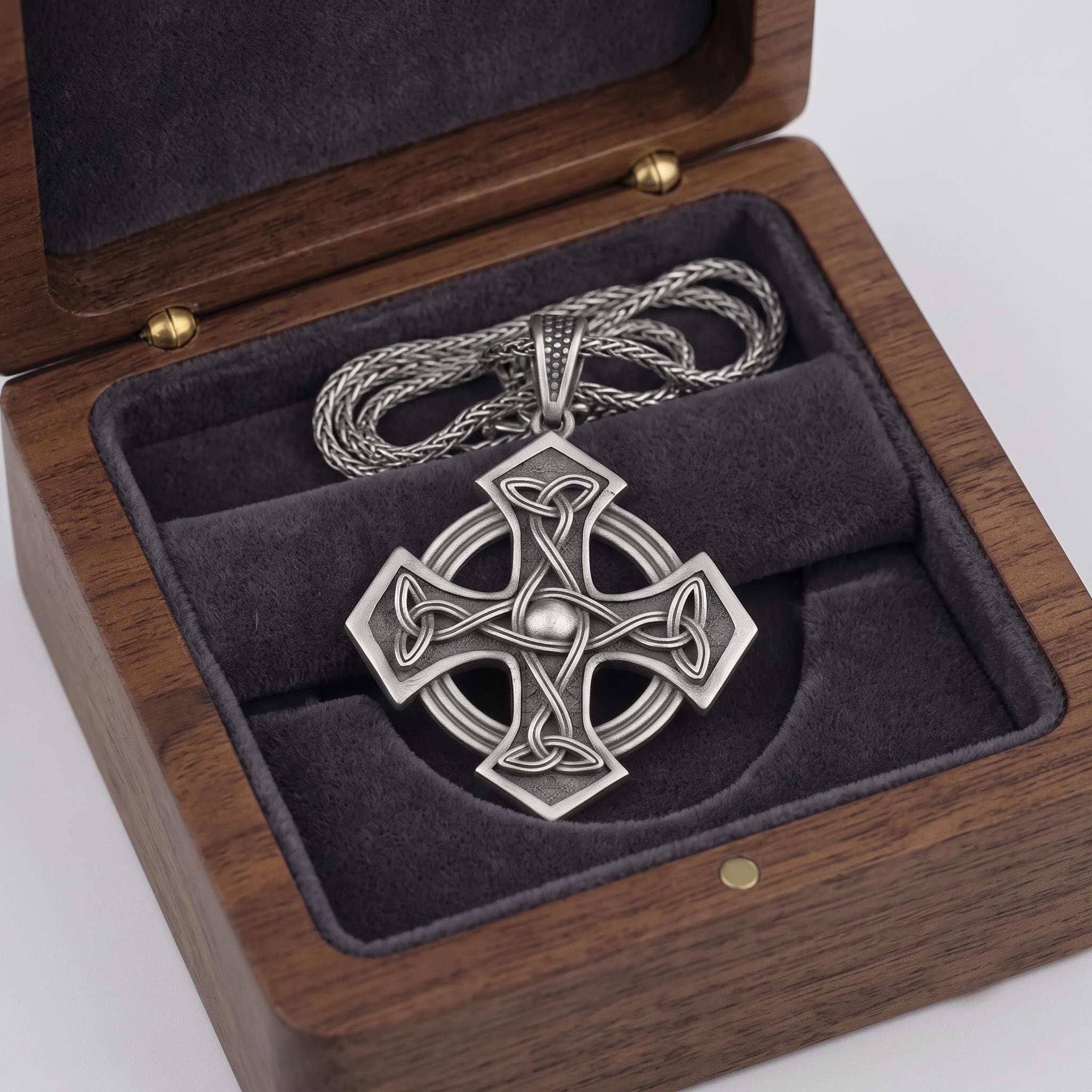 Sterling Silver Celtic Cross Pendant, Irish Knotwork, Oxidized Finish, Men's Amulet Necklace
