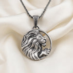 Handmade Sterling Silver Lion Pendant Necklace, Oxidized King Leo Charm