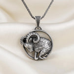 Sterling Silver Aries Ram Pendant, Oxidized Zodiac Necklace, Astrology Gift