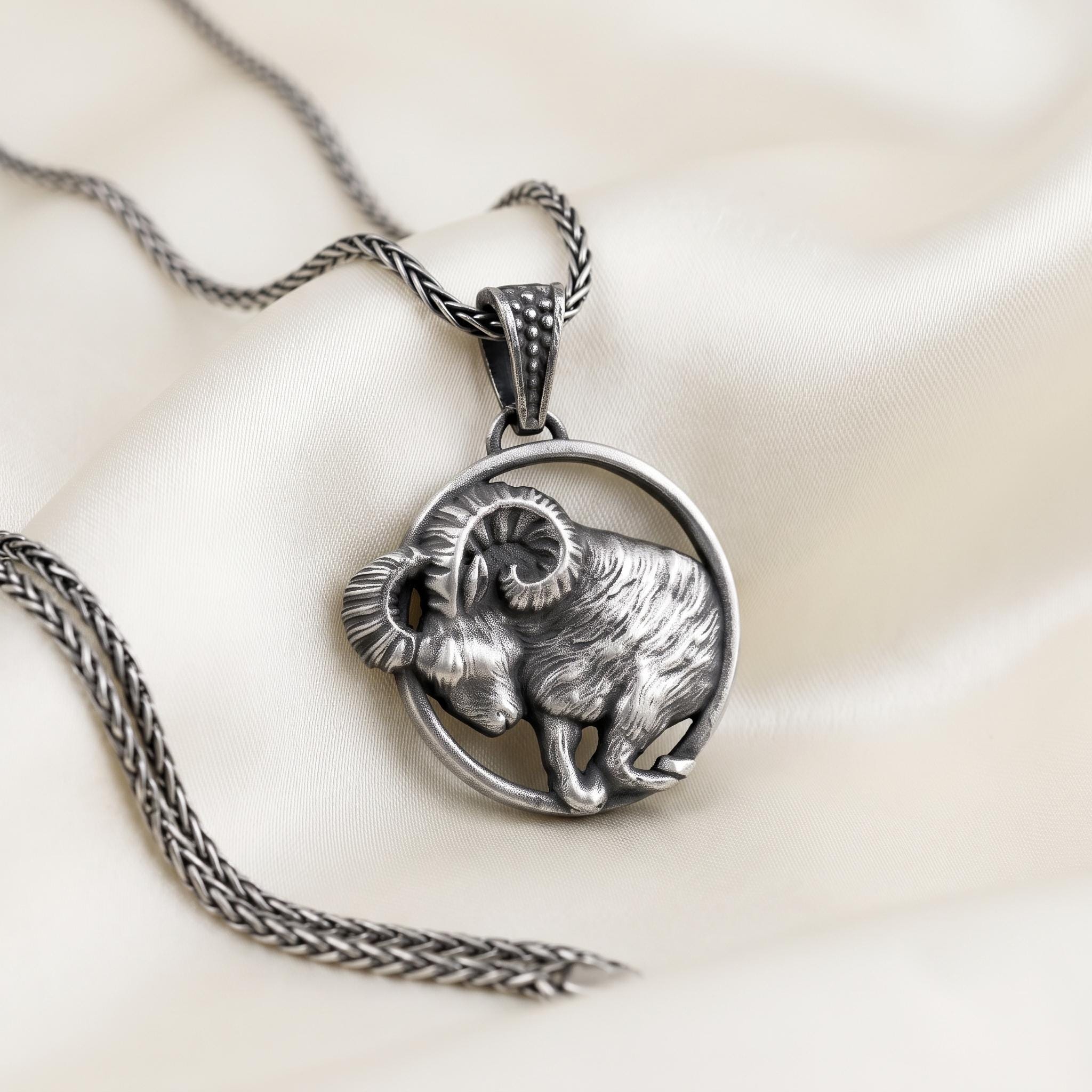 Sterling Silver Aries Ram Pendant, Oxidized Zodiac Necklace, Astrology Gift