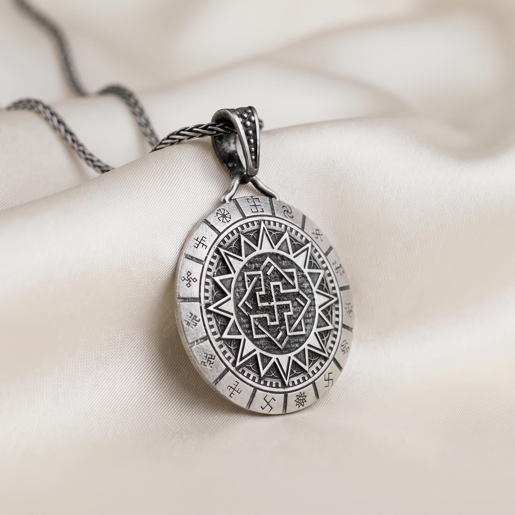 Sterling Silver Kolovrat Sun Cross Pendant, Slavic Viking Talisman Necklace, Oxidized Finish