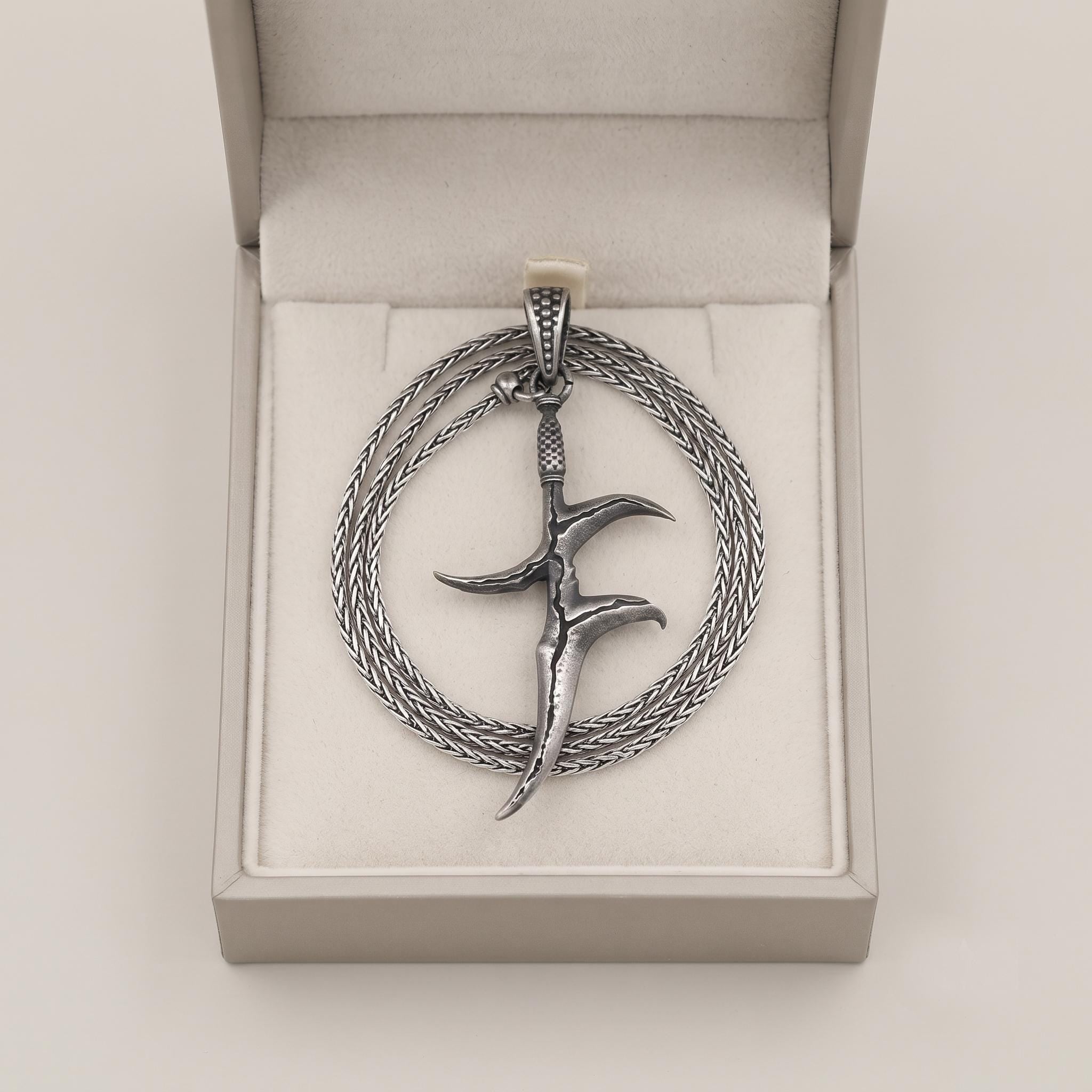 Gothic Dagger Pendant, Oxidized Silver Sword Necklace, Mens Fantasy Knife Jewelry, Alternative Rocker Talisman, Medieval Weapon Charm