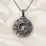 Sterling Silver Sun Moon Pendant Necklace, Oxidized Celestial Jewelry, Gothic Amethyst Star Design