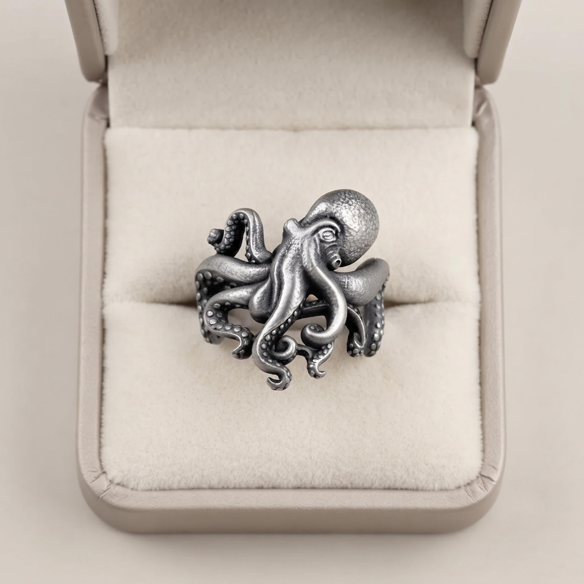 Vintage Sterling Silver Octopus Ring, Gothic Kraken Jewelry, Statement Tentacle Band