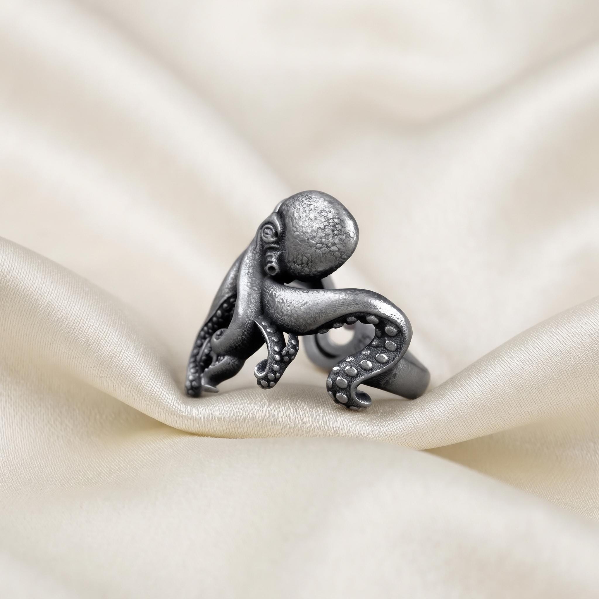 Vintage Sterling Silver Octopus Ring, Gothic Kraken Jewelry, Statement Tentacle Band