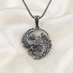 Handmade Sterling Silver Phoenix Pendant, Oxidized Gothic Firebird Necklace