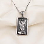 Handmade Sterling Silver Guardian Angel Pendant, Oxidized Religious Dog Tag Necklace