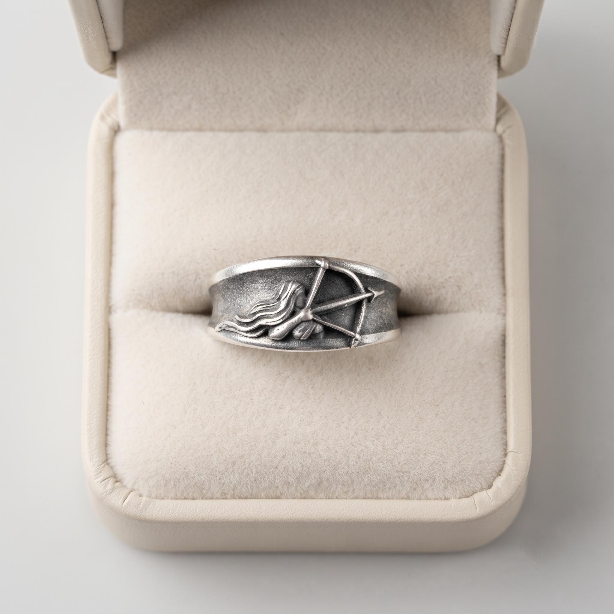 Sagittarius Archer Ring, 925 Sterling Silver, Oxidized Gothic Zodiac Jewelry