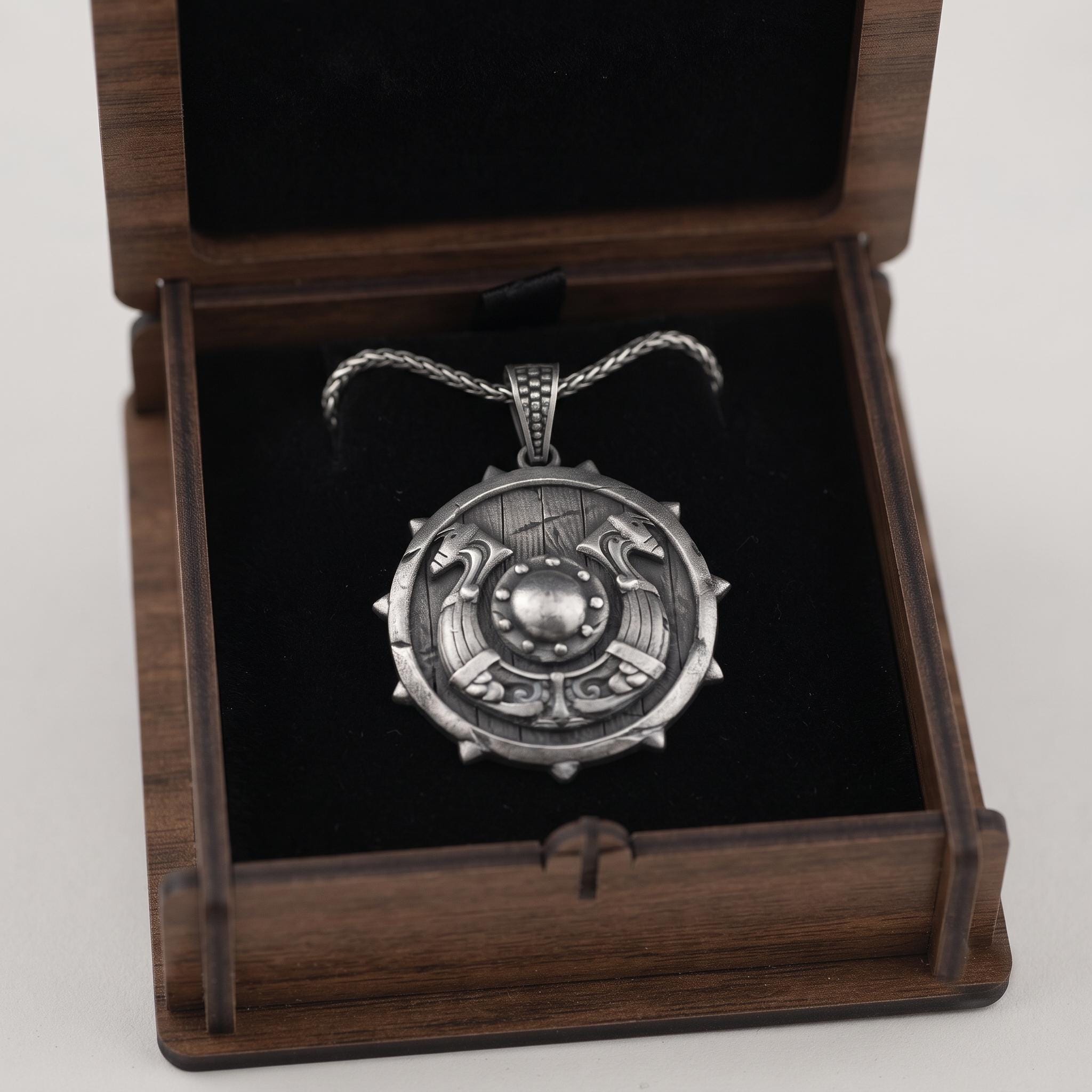Oxidized Sterling Silver Viking Shield Pendant, Norse Warrior Necklace, Medieval Jewelry