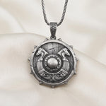 Oxidized Sterling Silver Viking Shield Pendant, Norse Warrior Necklace, Medieval Jewelry