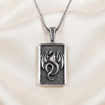 Sterling Silver Dragon Pendant, Gothic Fantasy Necklace, Oxidized Dog Tag Amulet