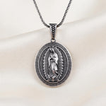 Sterling Silver Our Lady of Guadalupe Pendant, Oxidized Religious Jewelry