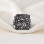 Handmade Sterling Silver Odin Ring with Ravens, Viking Mythology Signet Ring (Oxidized Finish)
