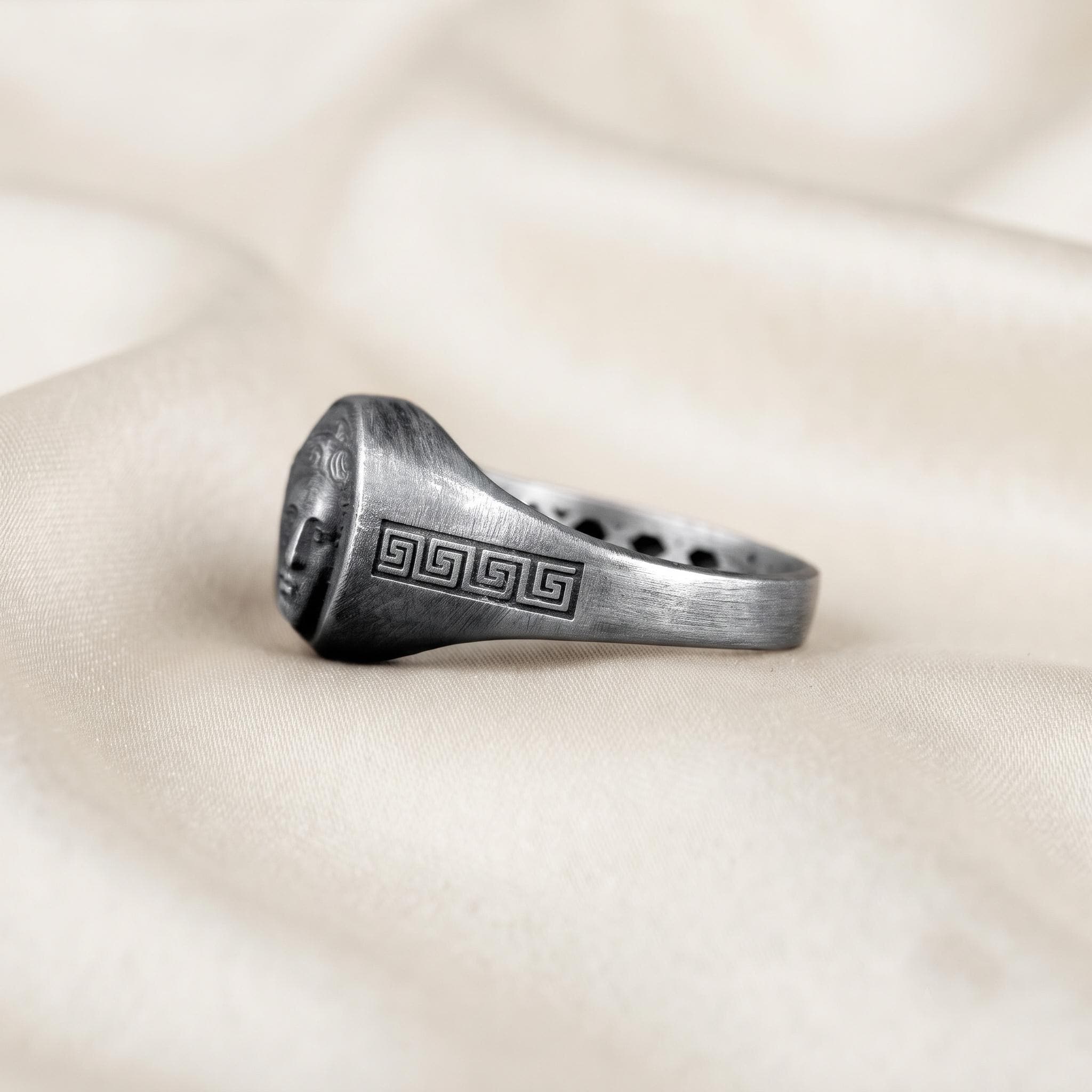 Sterling Silver Greek Goddess Signet Ring, Ancient History Jewelry, Oxidized Finish