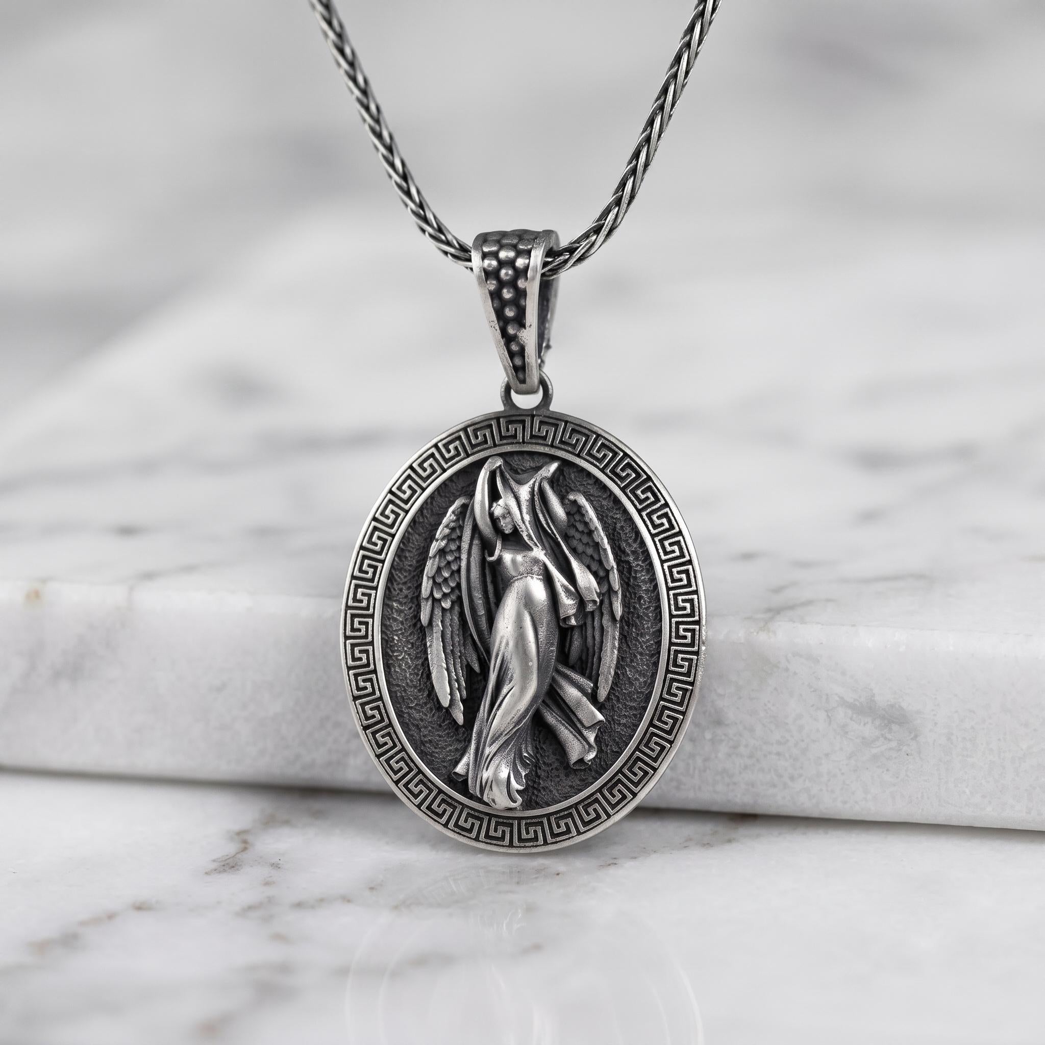 Vintage Sterling Silver Angel Wing Pendant Necklace, Gothic Religious Jewelry
