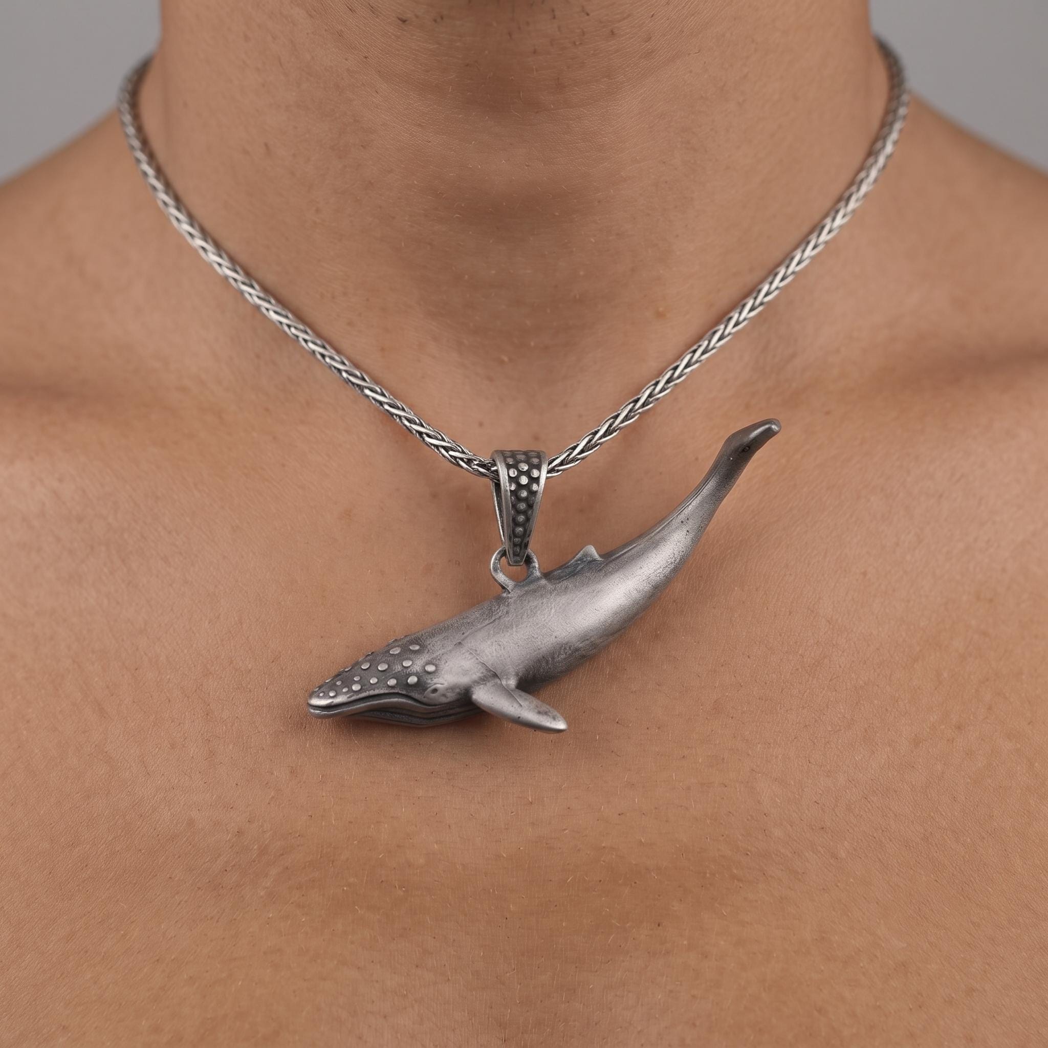 Sterling Silver Whale Pendant Necklace, Oxidized Marine Life Jewelry, Coastal Gift