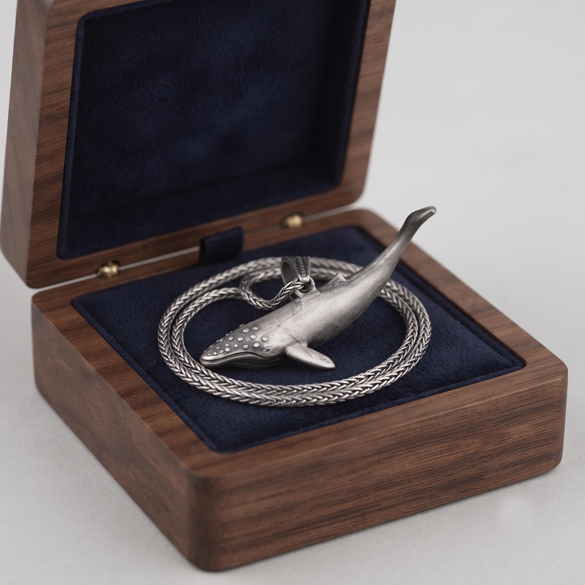 Sterling Silver Whale Pendant Necklace, Oxidized Marine Life Jewelry, Coastal Gift