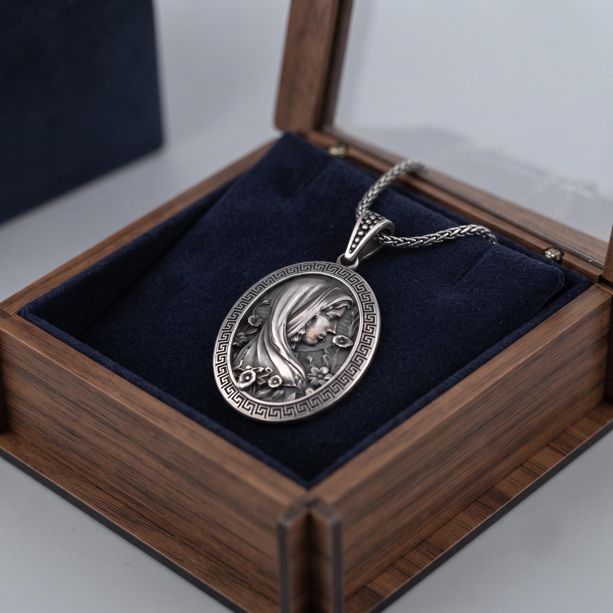 Antique Sterling Silver Goddess Pendant Necklace, Oxidized Indian Jewelry, Spiritual Gift