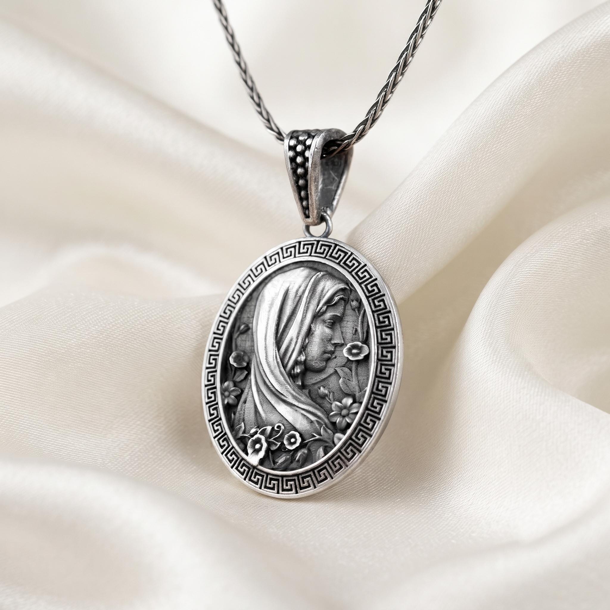 Antique Sterling Silver Goddess Pendant Necklace, Oxidized Indian Jewelry, Spiritual Gift