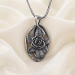 Sterling Silver Rose Pendant Necklace, Oxidized Floral Design, Vintage Botanical Jewelry