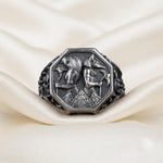 Sterling Silver Anubis Signet Ring, Egyptian God, Oxidized Finish, Gothic Mens Jewelry