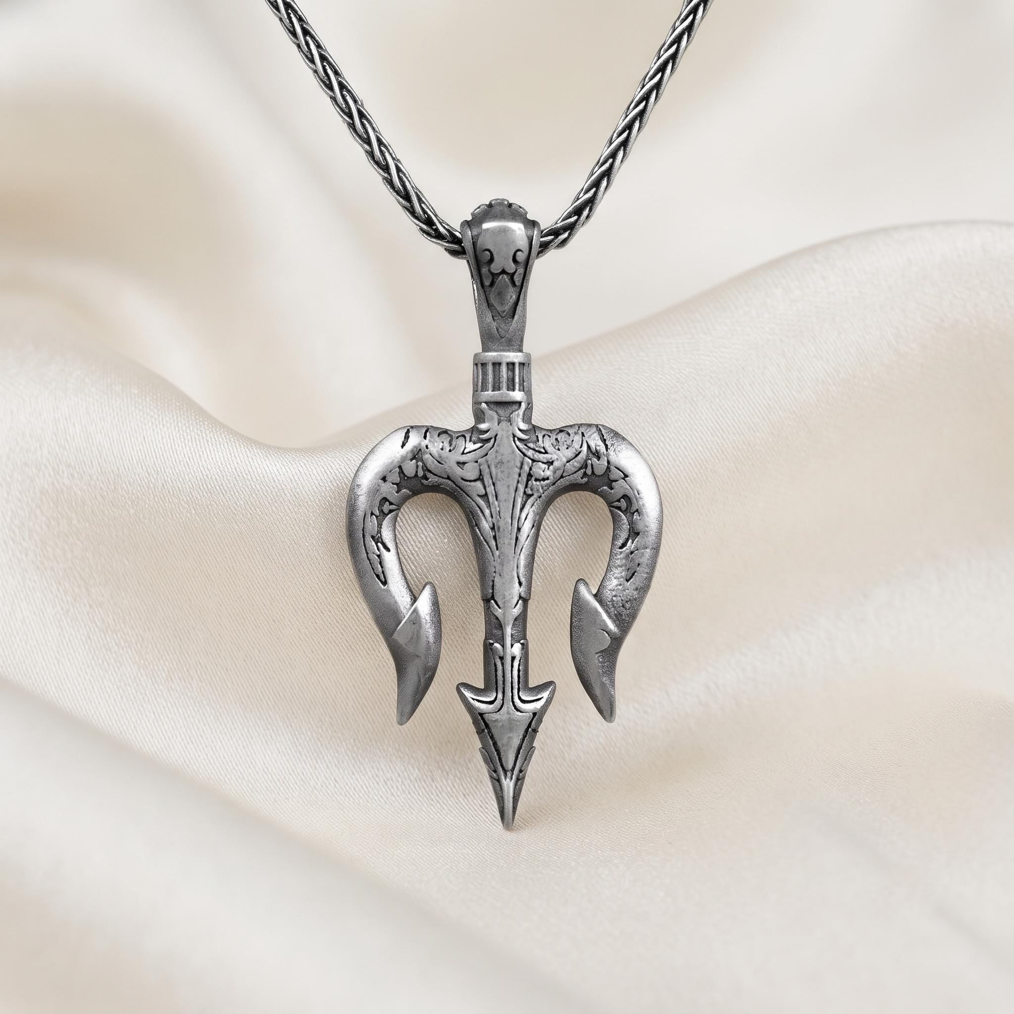 Sterling Silver Trishul Pendant, Lord Shiva Trident Necklace, Gothic Amulet