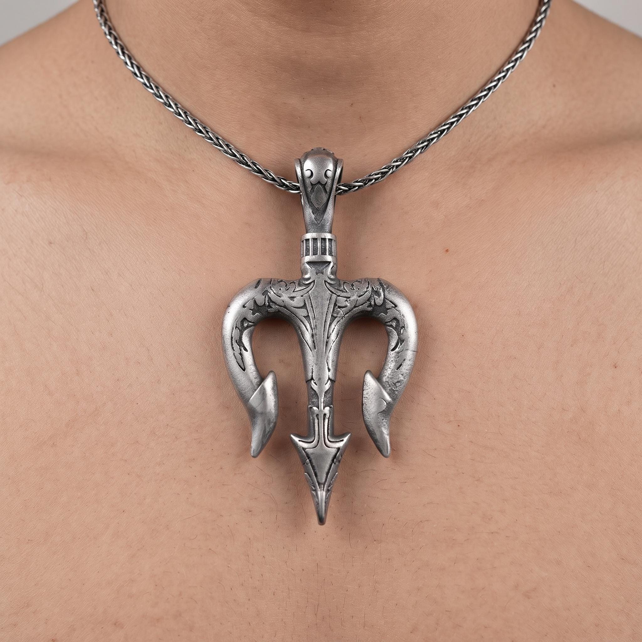 Sterling Silver Trishul Pendant, Lord Shiva Trident Necklace, Gothic Amulet