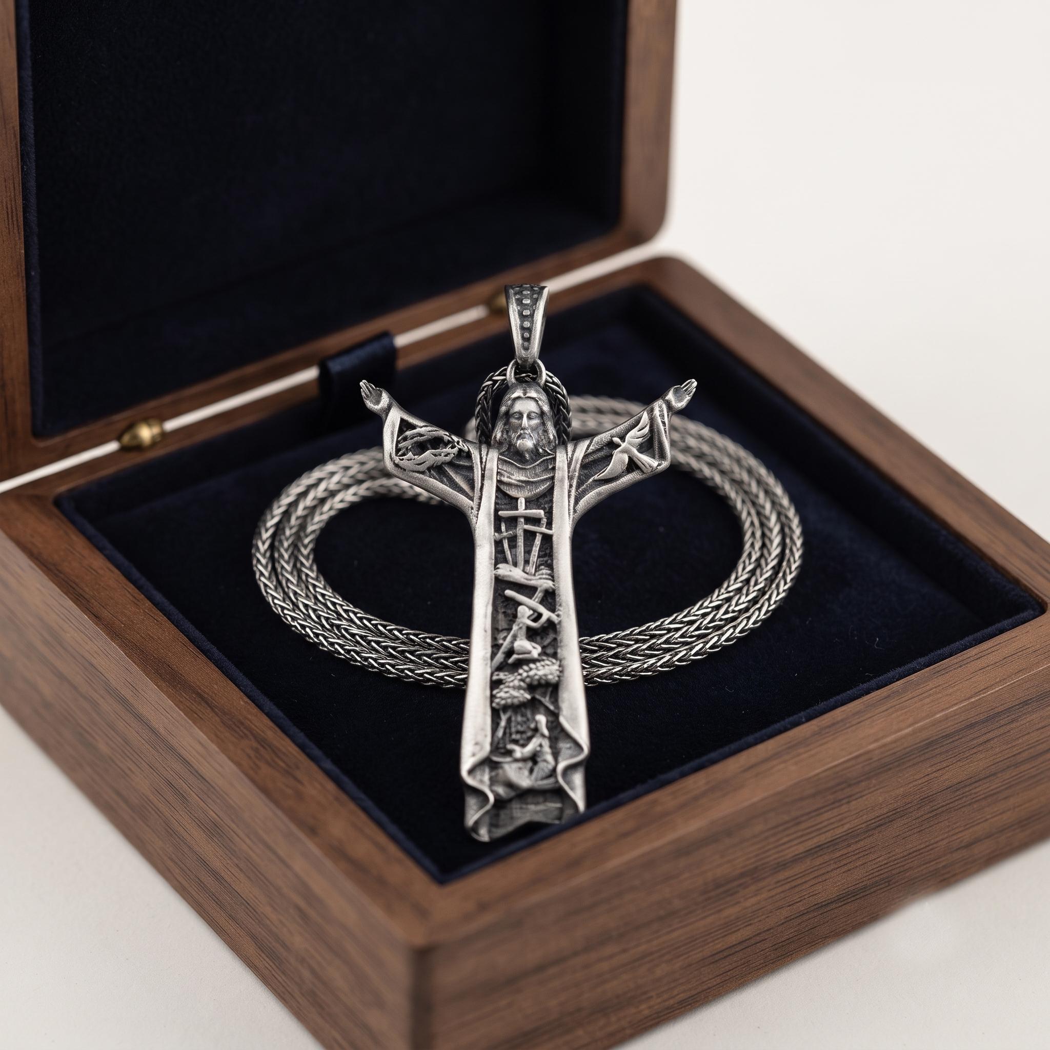 Oxidized Sterling Silver Jesus Christ Pendant, Religious Men's Jewelry, Christian Faith Gift