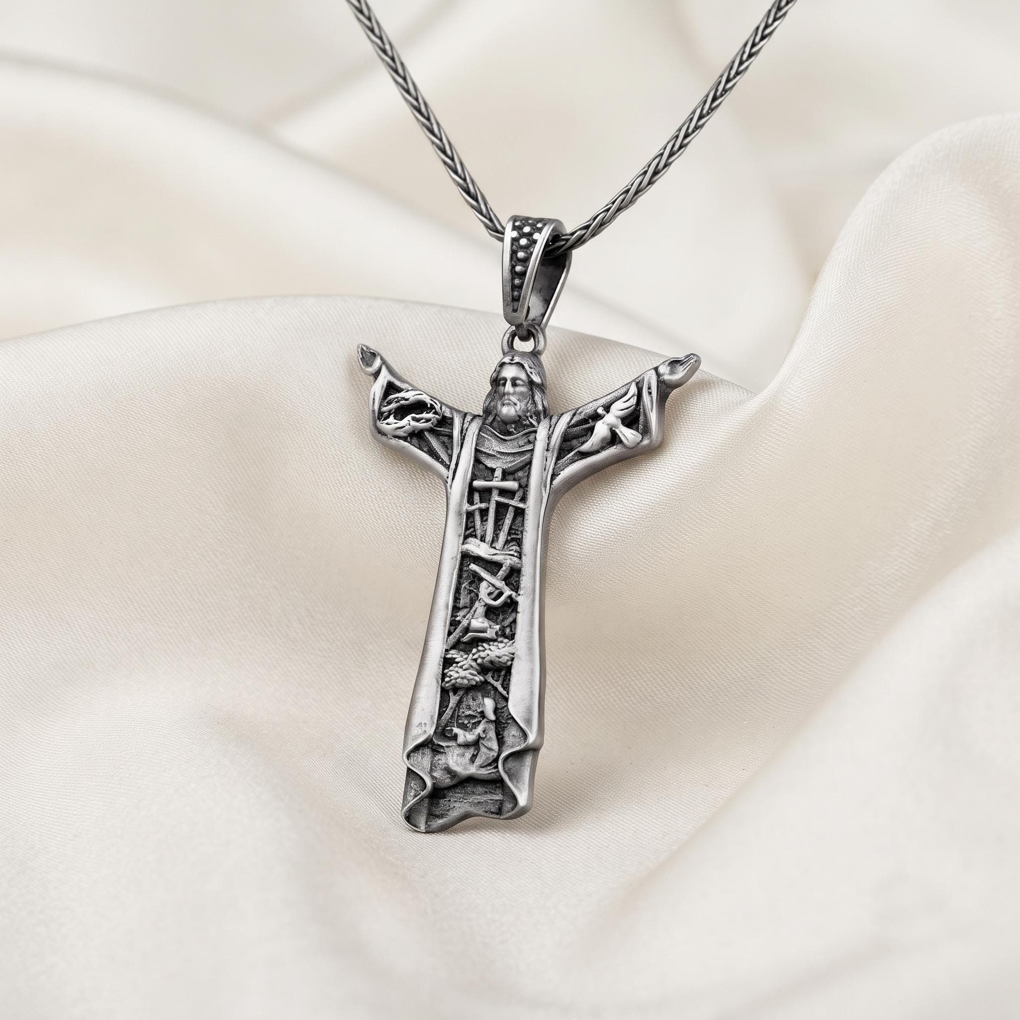 Oxidized Sterling Silver Jesus Christ Pendant, Religious Men's Jewelry, Christian Faith Gift