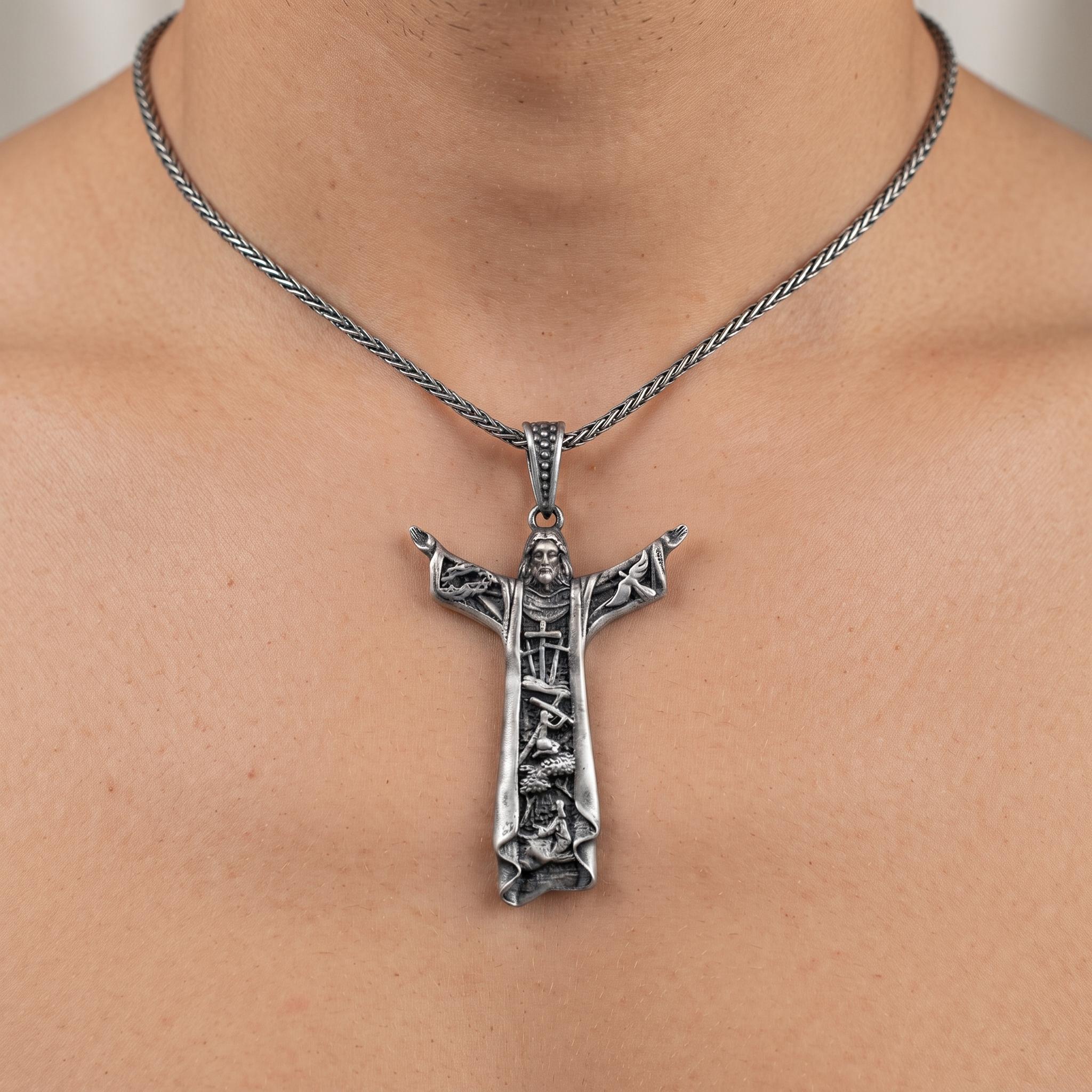 Oxidized Sterling Silver Jesus Christ Pendant, Religious Men's Jewelry, Christian Faith Gift