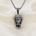 Sterling Silver Owl Pendant Necklace, Detailed Gothic Bird Charm, Gift for Him