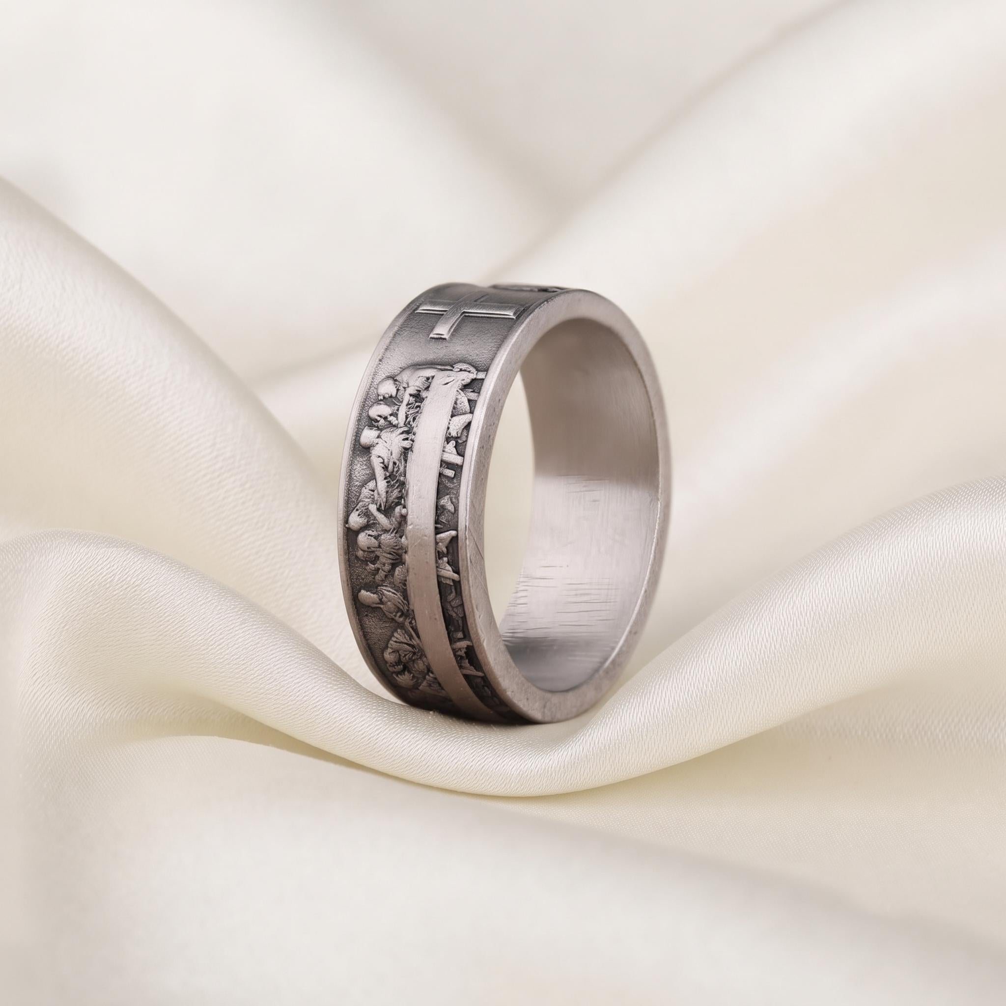 Sterling Silver Last Supper Ring, Da Vinci Art Band, Christian Jewelry