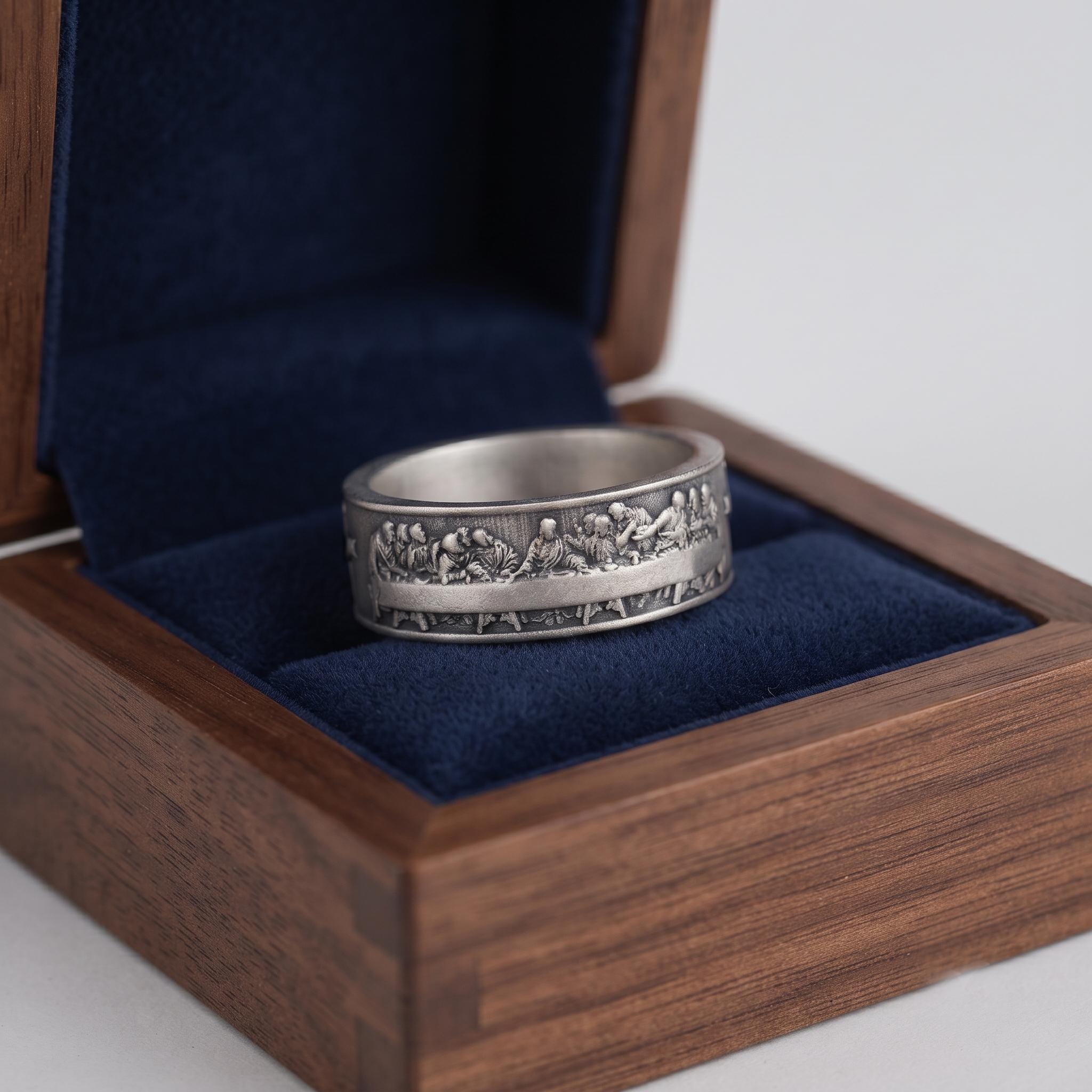 Sterling Silver Last Supper Ring, Da Vinci Art Band, Christian Jewelry