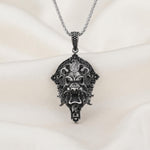 Oxidized Sterling Silver Lion Pendant, Gothic Viking Necklace, Bold Men's Jewelry