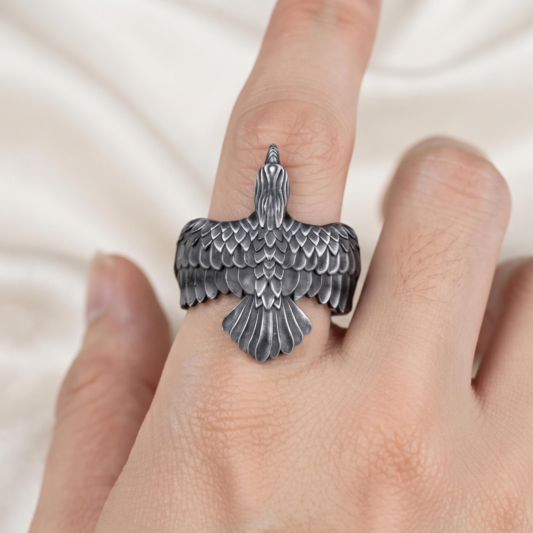 Sterling Silver Eagle Ring, Oxidized Gothic Animal Jewelry, Statement Ring