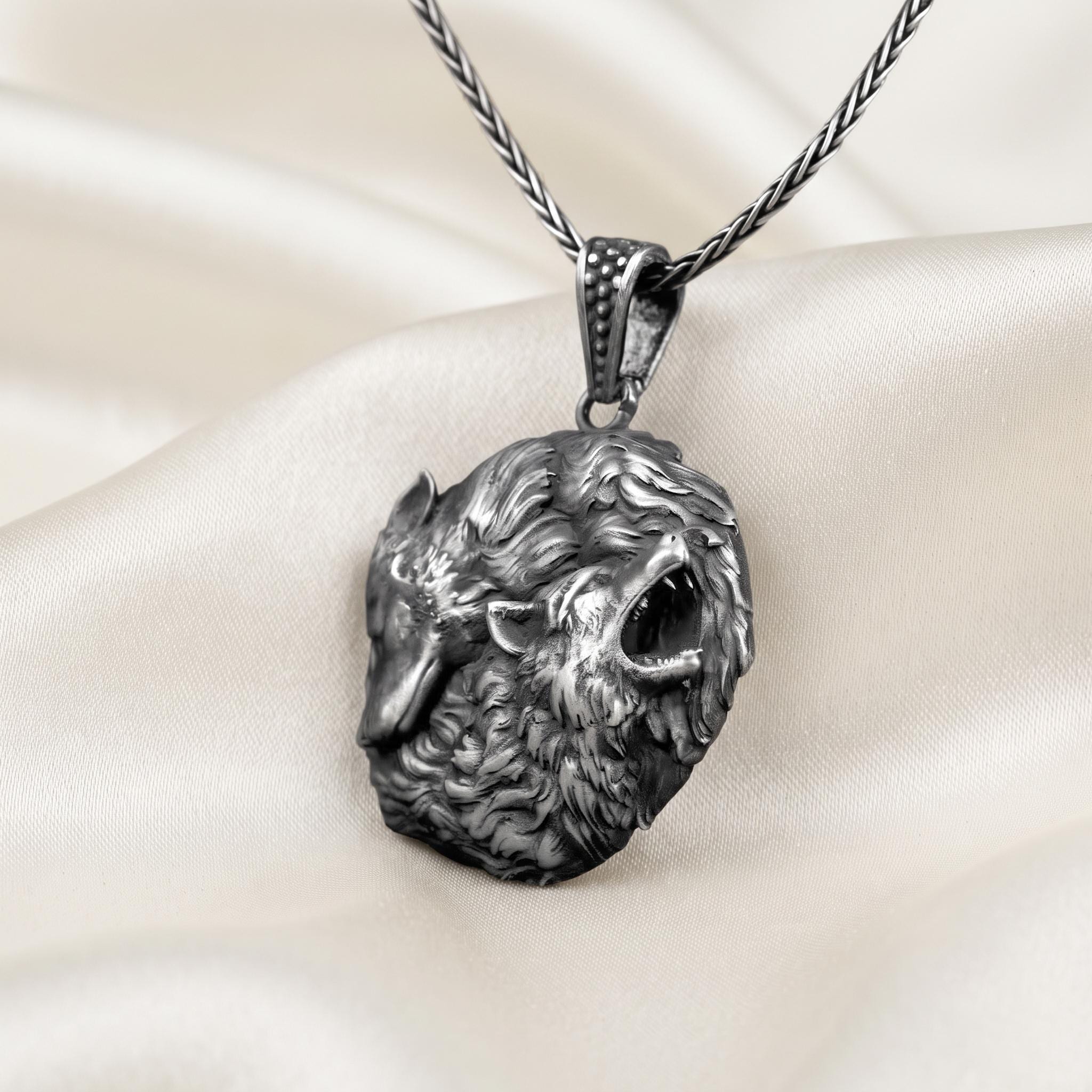 Handmade Sterling Silver Wolf Pendant, Oxidized Gothic Necklace, Viking Amulet Gift