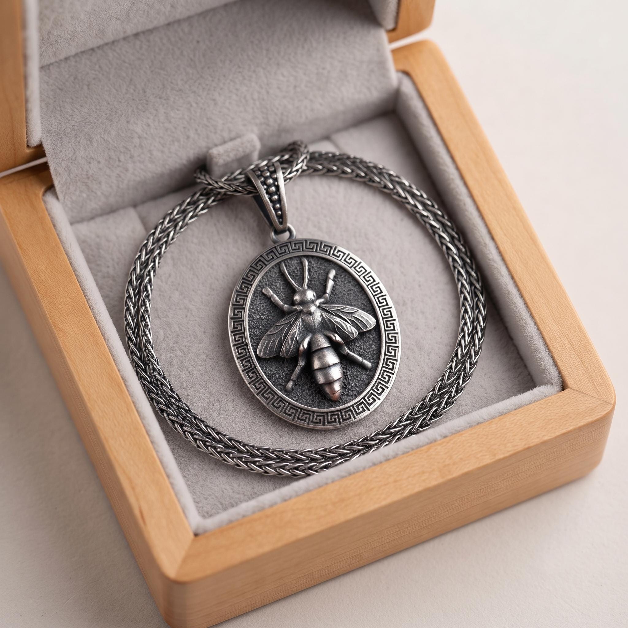 Oxidized Sterling Silver Bee Pendant, Gothic Nature Lover Jewelry (2.70 x 2.30 Cm)