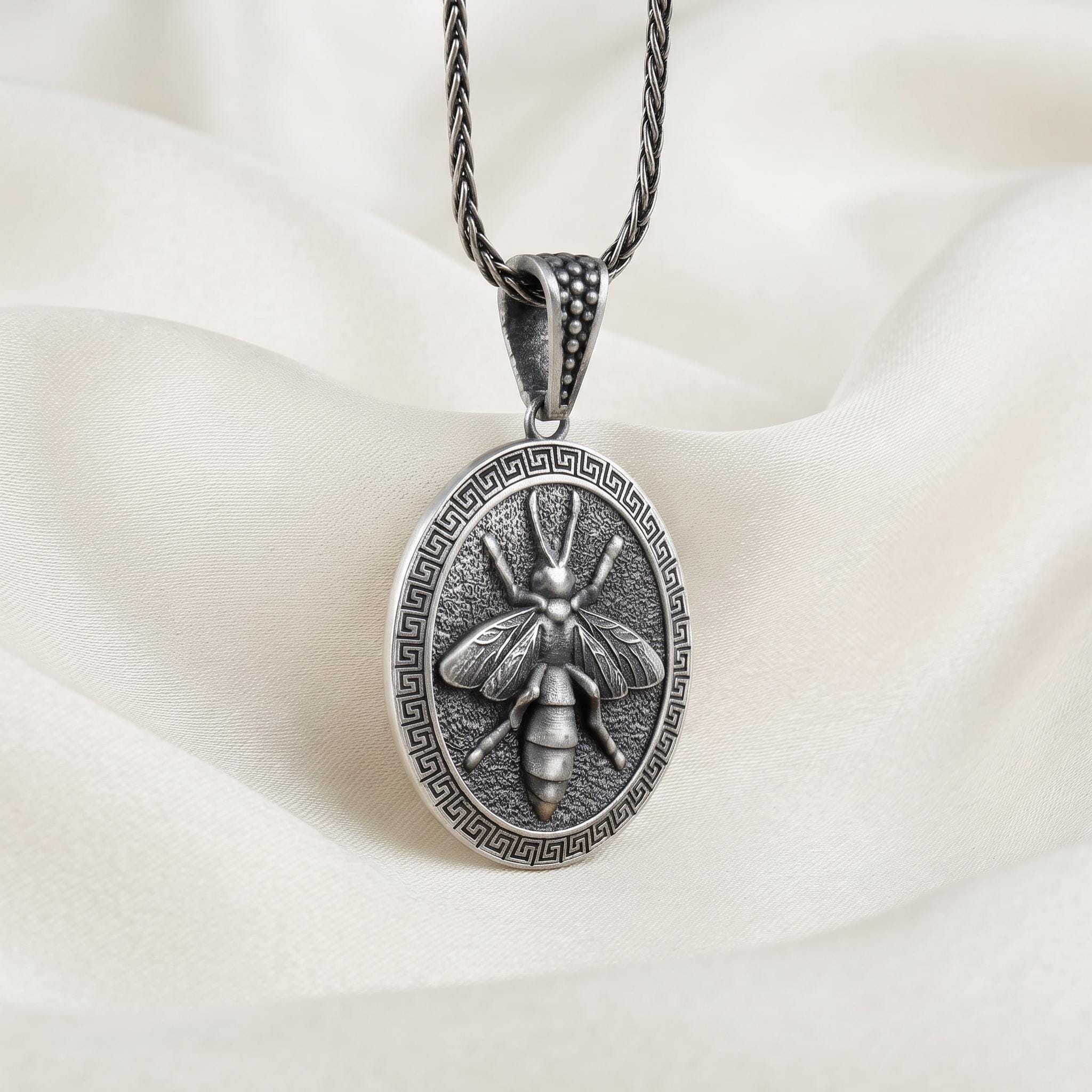 Oxidized Sterling Silver Bee Pendant, Gothic Nature Lover Jewelry (2.70 x 2.30 Cm)