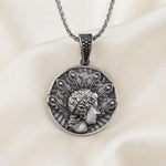 Oxidized Sterling Silver Greek Goddess Coin Pendant, Ancient Roman Mythology Necklace