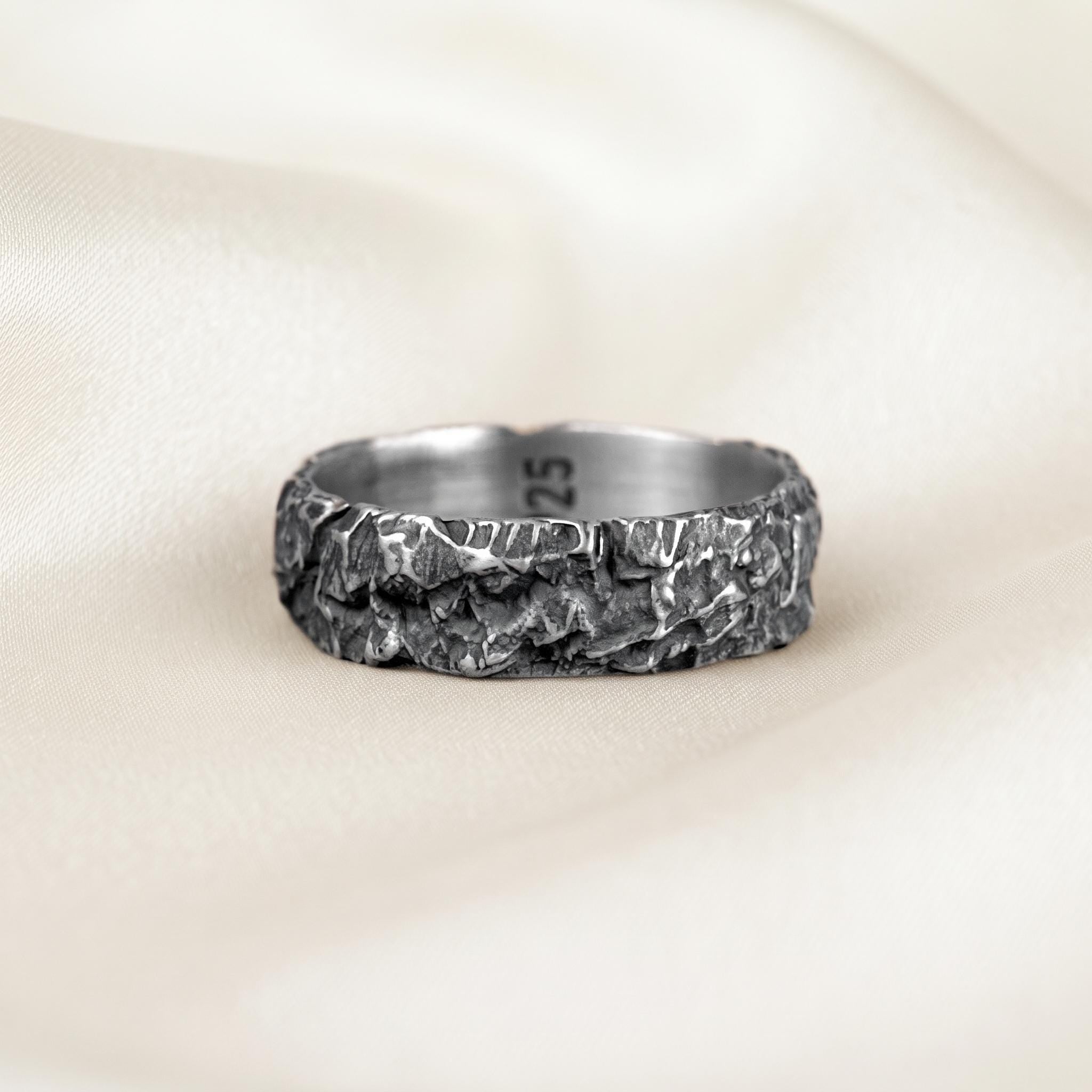 Handcrafted Rustic Rock Texture Sterling Silver Band, Gothic Statement Ring